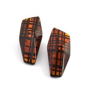 Anne and Frank Vigneri Vintage Lucite Earrings, Bronze and Black Plaid Earring,
